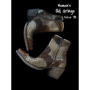 Old Gringo Studded Pony Hair Bootie Western Cowboy Boots Brown Women's 7B New